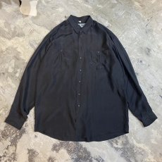 画像1: BLACK COLOR SILK L/S SHIRT / Mens L (1)