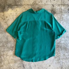 画像2: GREEN COLOR SILK S/S SHIRT / Ladies M (2)