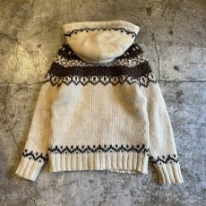 画像2: NORDIC PATTERN ZIP UP DESIGN HOODIE KNIT SWEATER / Ladies M (2)