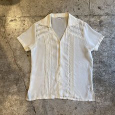 画像1: POINT LACE SHEER OPEN COLLAR S/S SHIRT / Ladies L(M) (1)