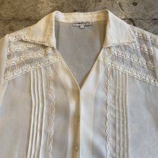 画像5: POINT LACE SHEER OPEN COLLAR S/S SHIRT / Ladies L(M) (5)