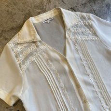 画像3: POINT LACE SHEER OPEN COLLAR S/S SHIRT / Ladies L(M) (3)