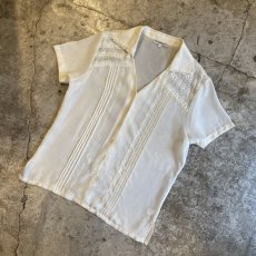 画像4: POINT LACE SHEER OPEN COLLAR S/S SHIRT / Ladies L(M) (4)