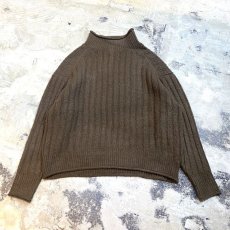 画像1: BROWN COLOR HI NECK RIB KNIT SWEATER / Mens L (1)