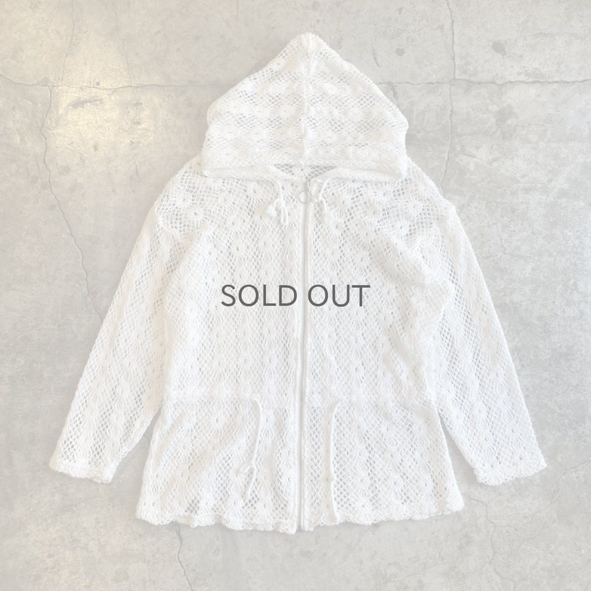 画像1: WHITE COLOR CROCHET LACE DESIGN ZIP UP HOODIE / Ladies M (1)