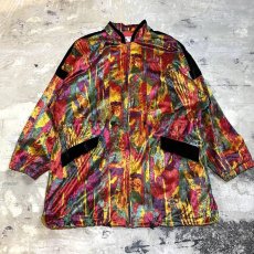 画像1: ALL OVER PATTERN ZIP UP VELOUR JACKET / Mens L (1)