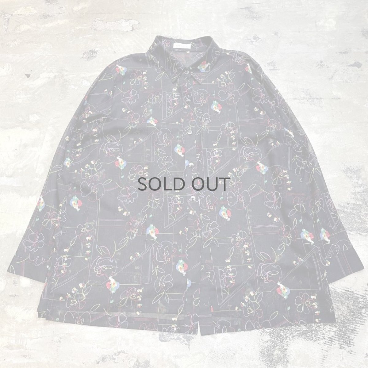 画像1: ARTISTIC FLORAL PATTERN L/S SHEER SHIRT / Mens M (1)