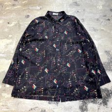 画像1: ARTISTIC FLORAL PATTERN L/S SHEER SHIRT / Mens M (1)