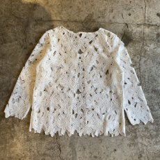 画像2: WHITE COLOR FLORAL LACE DESIGN CARDIGAN / Ladies M (2)