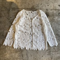 画像1: WHITE COLOR FLORAL LACE DESIGN CARDIGAN / Ladies M (1)