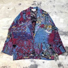 画像1: ALL OVER ART PATTERN SHAWL COLLAR JACKET / Mens M / MADE IN USA (1)