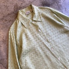 画像3: PISTACHIO GREEN COLOR CHECKERS DESIGN SILK L/S SHIRT / Ladies M (L) (3)