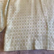 画像6: PISTACHIO GREEN COLOR CHECKERS DESIGN SILK L/S SHIRT / Ladies M (L) (6)