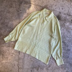 画像4: PISTACHIO GREEN COLOR CHECKERS DESIGN SILK L/S SHIRT / Ladies M (L) (4)