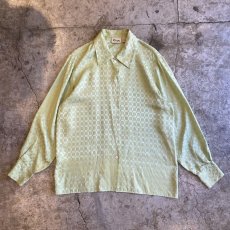 画像1: PISTACHIO GREEN COLOR CHECKERS DESIGN SILK L/S SHIRT / Ladies M (L) (1)