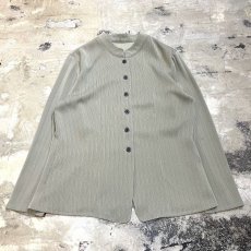 画像1: GRAY STRIPE WOVEN BAND COLLAR L/S SHIRT / Mens M (1)