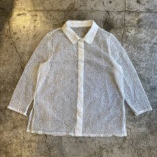 画像1: WHITE COLOR DESIGN MESH SHEER SHIRT / Ladies M (1)