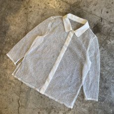 画像4: WHITE COLOR DESIGN MESH SHEER SHIRT / Ladies M (4)