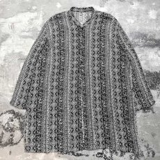 画像1: MULTI STRIPE PATTERN FRONT SLIT STAND COLLAR L/S SHIRT / Mens M (1)