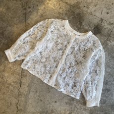 画像4:  FLORAL LACE VOLUME SLEEVE DESIGN SHEER CARDIGAN / Ladies M (4)