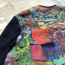 画像9: 90's ARTISTIC GRAPHIC PATTERN SWITCHED CARDIGAN / Mens L (9)