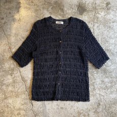 画像1: BLACK COLOR LACE GATHER DESIGN S/S CARDIGAN / Ladies M (1)