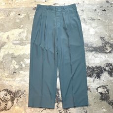 画像1: BLUE GREEN COLOR WIDE SILHOUETTE SLACKS / W34 (1)