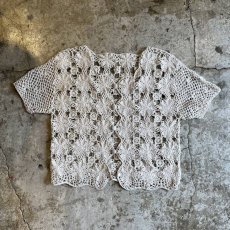 画像1: PALE TONE FLOWER CROCHET DESIGN S/S CARDIGAN / Ladies M (1)