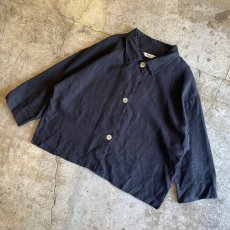 画像4: BLACK COLOR LINEN DESIGN JACKET / Ladies L (4)