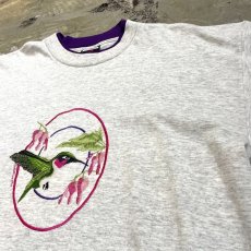 画像4: 90's HUMMINGBIRD EMBROIDERY LAYER NECK S/S TEE / Mens L / MADE IN USA (4)