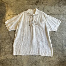 画像1: OLD EURO FRONT LACE UP DESIGN OVER S/S TOPS / Ladies XL (1)