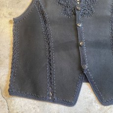 画像5: BLACK COLOR SUEDE LEATHER CROCHET DESIGN VEST / Ladies M (5)