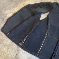 画像7: BLACK COLOR SUEDE LEATHER CROCHET DESIGN VEST / Ladies M (7)