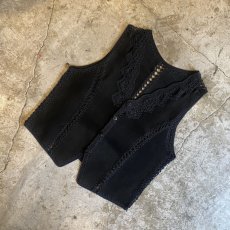 画像4: BLACK COLOR SUEDE LEATHER CROCHET DESIGN VEST / Ladies M (4)