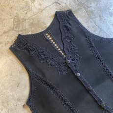 画像3: BLACK COLOR SUEDE LEATHER CROCHET DESIGN VEST / Ladies M (3)