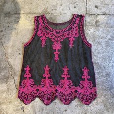 画像1: COLOR EMBROIDERY DESIGN PATTERN TULLE N/S TOPS / Ladies M (1)