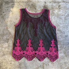 画像2: COLOR EMBROIDERY DESIGN PATTERN TULLE N/S TOPS / Ladies M (2)