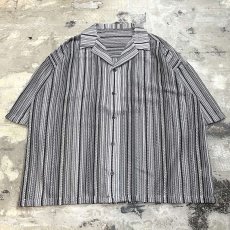 画像1: STRIPE PATTERN OPEN COLLAR MESH S/S SHIRT / Mens L (1)