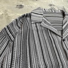 画像3: STRIPE PATTERN OPEN COLLAR MESH S/S SHIRT / Mens L (3)