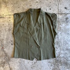 画像1: KHAKI COLOR DOUBLE DESIGN N/S TOPS / Ladies M  (1)