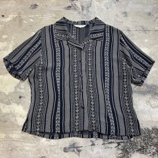 画像1: MULTI STRIPE PATTERN OPEN COLLAR S/S SHIRT / Mens M (1)