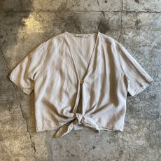 画像1: TIE FRONT SHORT DESIGN LINEN S/S SHIRT / Ladies M / MADE IN ITALY (1)