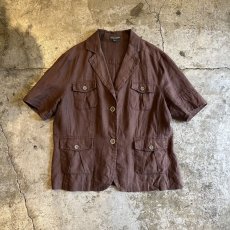 画像1: BROWN COLOR FRONT POCKET DESIGN S/S JACKET / Ladies M(44) (1)