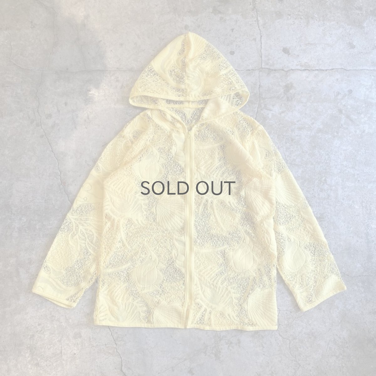 画像1: YELLOW COLOR MARIN PATTERN LACE DESIGN ZIP UP HOODIE / Ladies L (1)