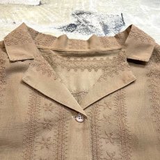 画像10: STRIPE PATTERN EMBROIDERY OPEN COLLAR S/S SHIRT / Mens L (10)