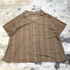 画像1: STRIPE PATTERN EMBROIDERY OPEN COLLAR S/S SHIRT / Mens L (1)