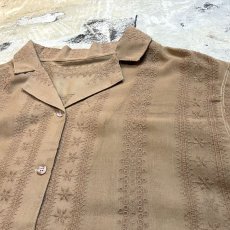 画像4: STRIPE PATTERN EMBROIDERY OPEN COLLAR S/S SHIRT / Mens L (4)