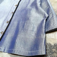 画像6: BLUE STRIPE LINE STITCH STAND COLLAR S/S SILK SHIRT / Mens L (6)