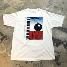 画像1: 80's "JAZZ" NOTE ART PRINTED S/S TEE / Mens XL / MADE IN USA (1)