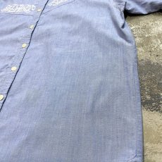 画像6: BLUE COLOR BOTANICAL EMBROIDERY S/S SHIRT / Mens L (6)